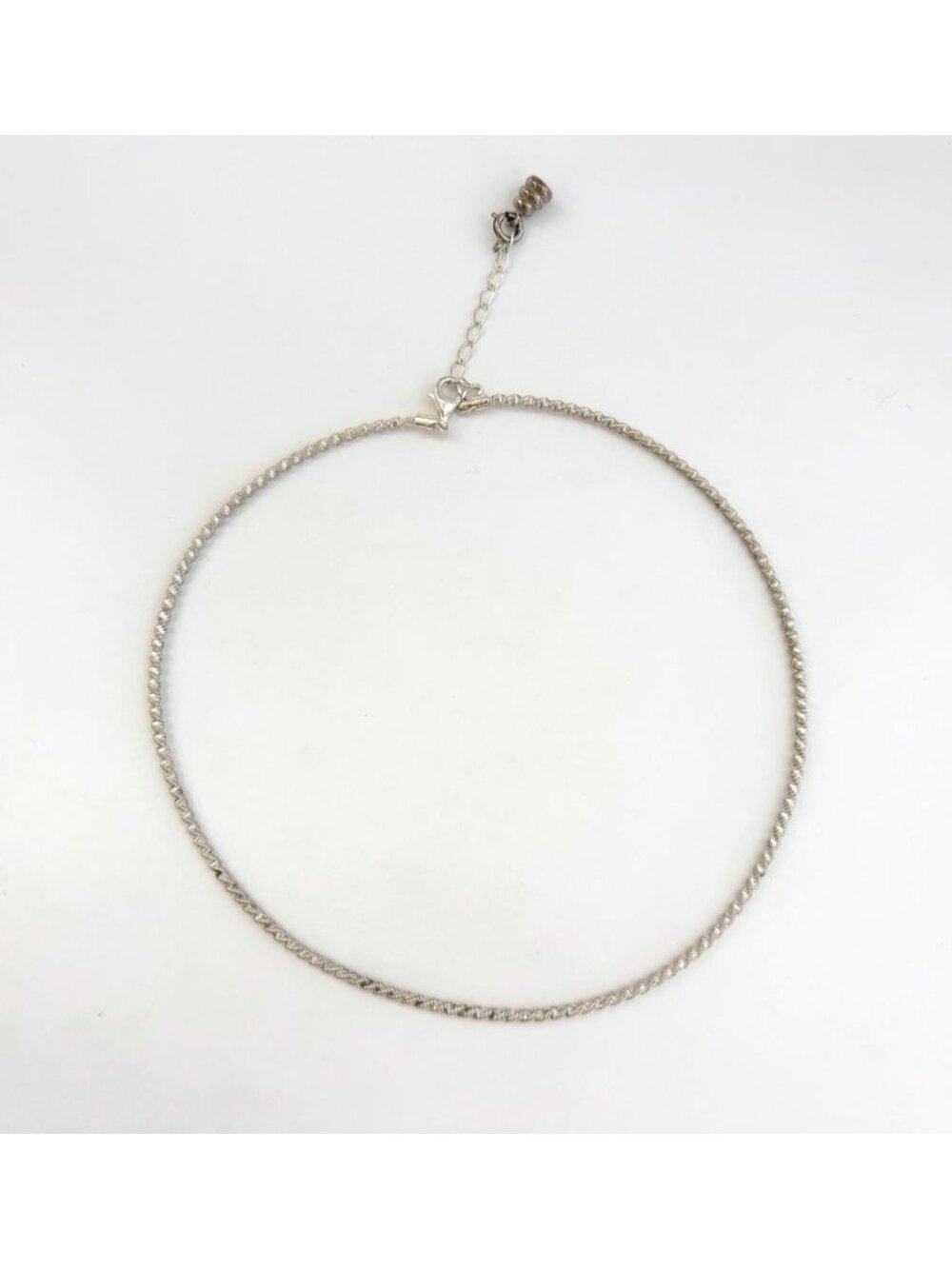 Braided Rope Accent Sterling Silver 925 Minimalist Choker Adjustable Necklace